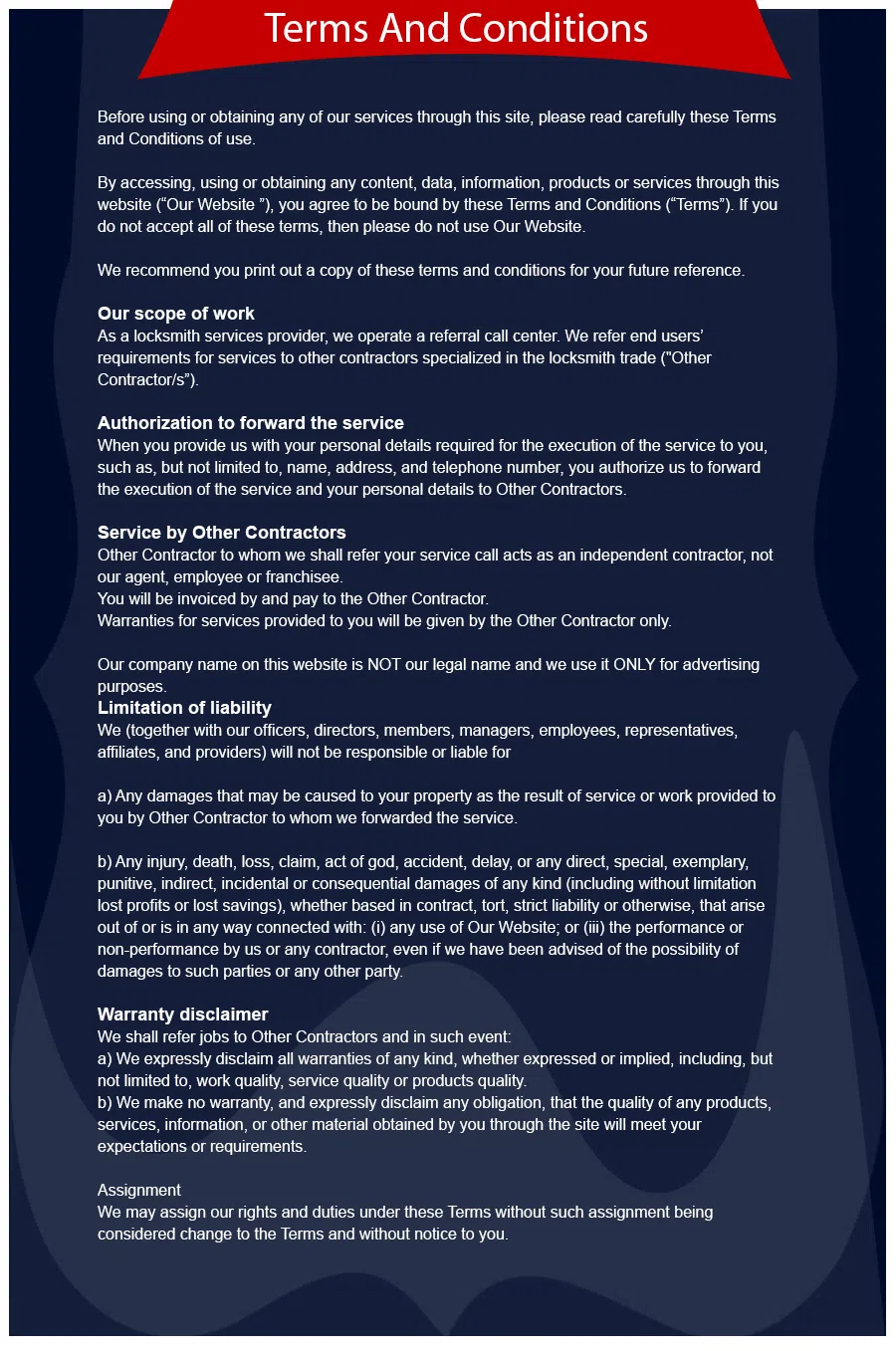 White Plains Lock And Locksmith White Plains, NY 914-292-5140 - TermsAndConditions-3